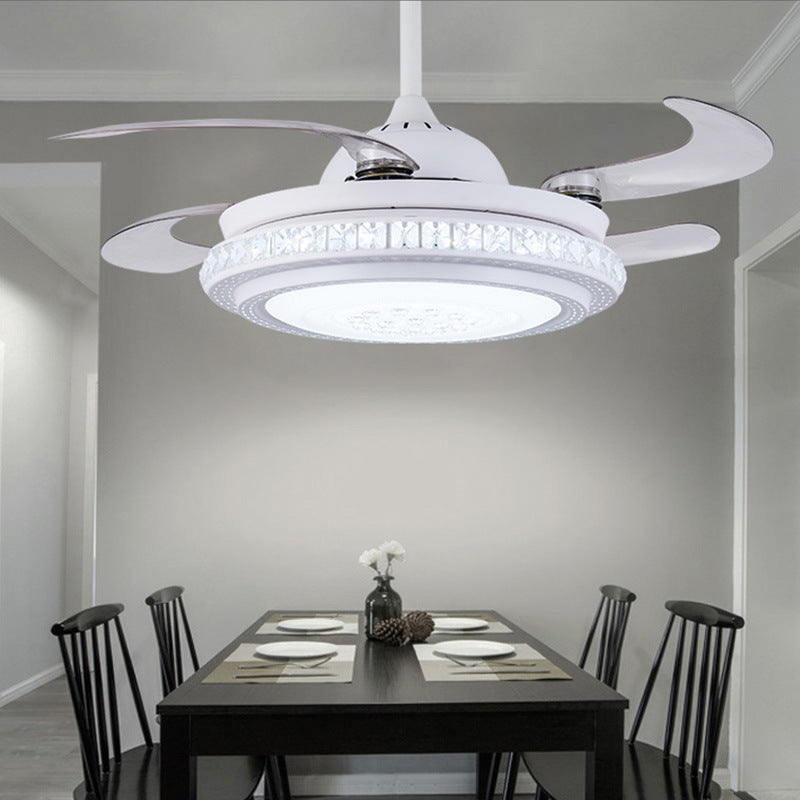 36 "W Simple Circular Hanging ventilatorverlichting LED Acryl Semi Flush plafondlamp in het wit met 4 messen, externe/wandregeling/afstandsbediening en wandregeling