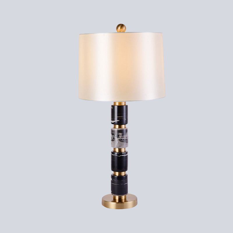 Fassform Nachttischlampe zeitgenössischer Stoff 1 Glühbirne Lesebuch Licht in Weiß