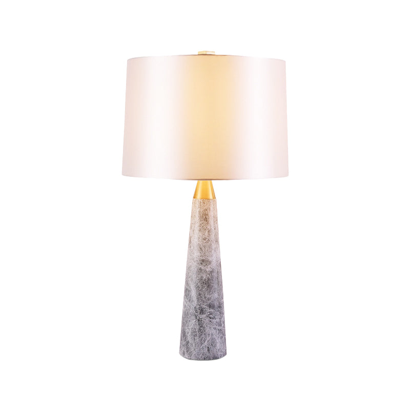 Fabric Drum Shape Study Lamp Modernist 1 Head White Task Lighting with Marble Base