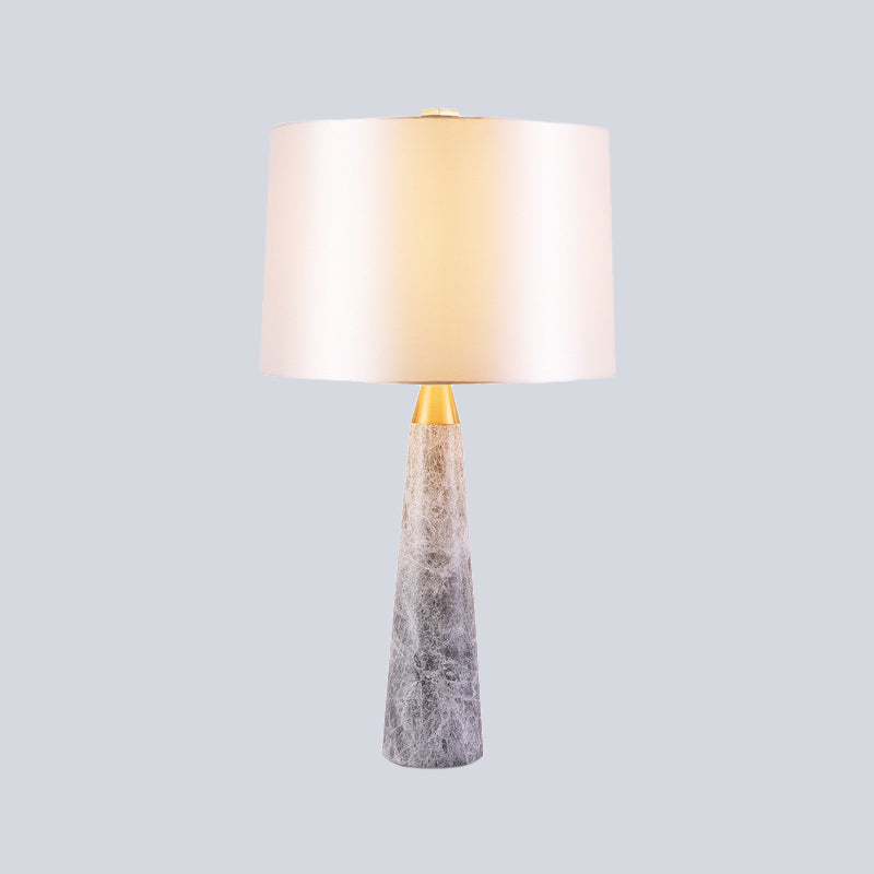 Fabric Drum Shape Study Lamp Modernist 1 Head White Task Lighting with Marble Base