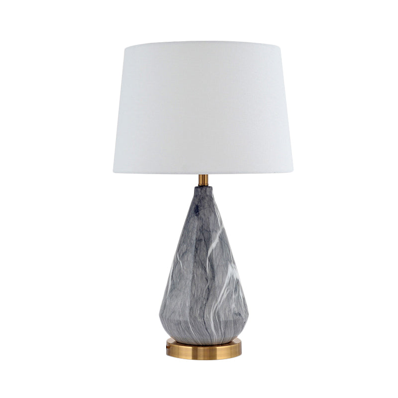 Teardrop Ceramic Table Lamp Modern 1 Bulb Grey Desk Light with White Drum Fabric Shade