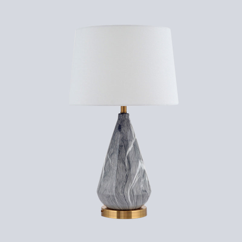 Teardrop Ceramic Table Lamp Modern 1 Bulb Grey Desk Light with White Drum Fabric Shade