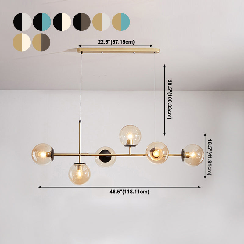 Estilo moderno de forma esférica luces de isla vidrio 6 iluminación de la isla ligera
