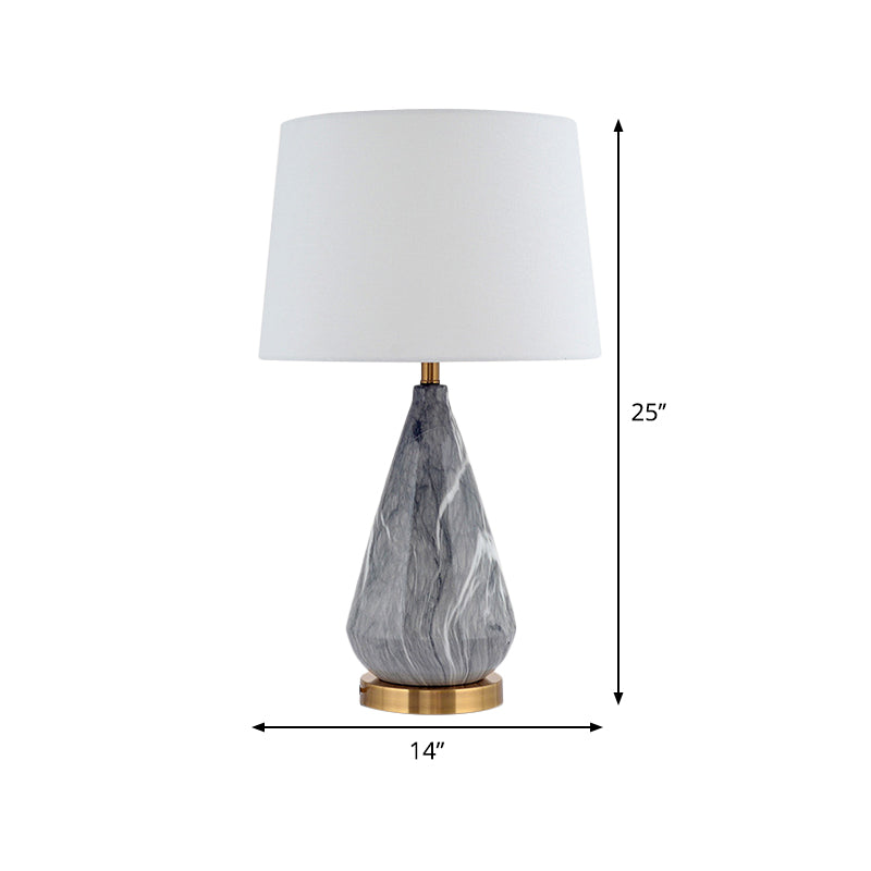 Teardrop Ceramic Table Lamp Modern 1 Bulb Grey Desk Light with White Drum Fabric Shade