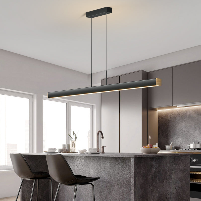 1 Light Linear Island Lights Contemporary Metal Island Pendants in Black