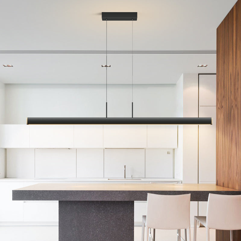 1 Light Linear Island Lights Contemporary Metal Island Pendants in Black