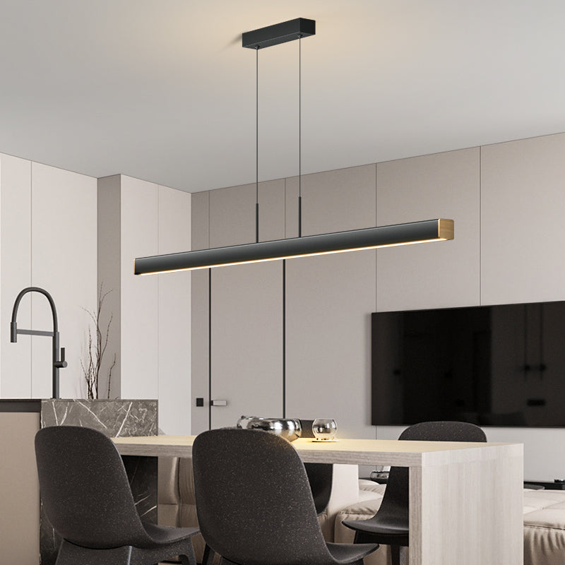 1 Light Linear Island Lights Contemporary Metal Island Pendants in Black