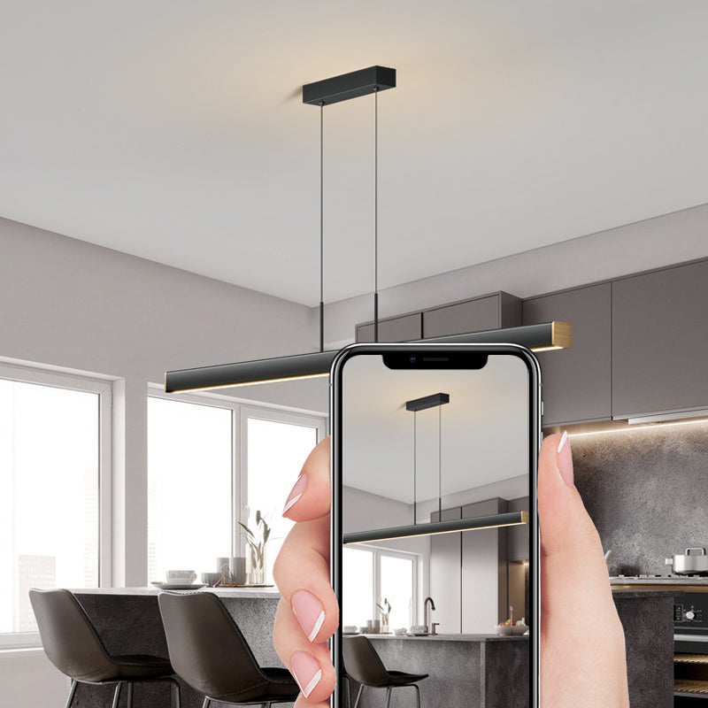 1 Light Linear Island Lights Contemporary Metal Island Pendants in Black