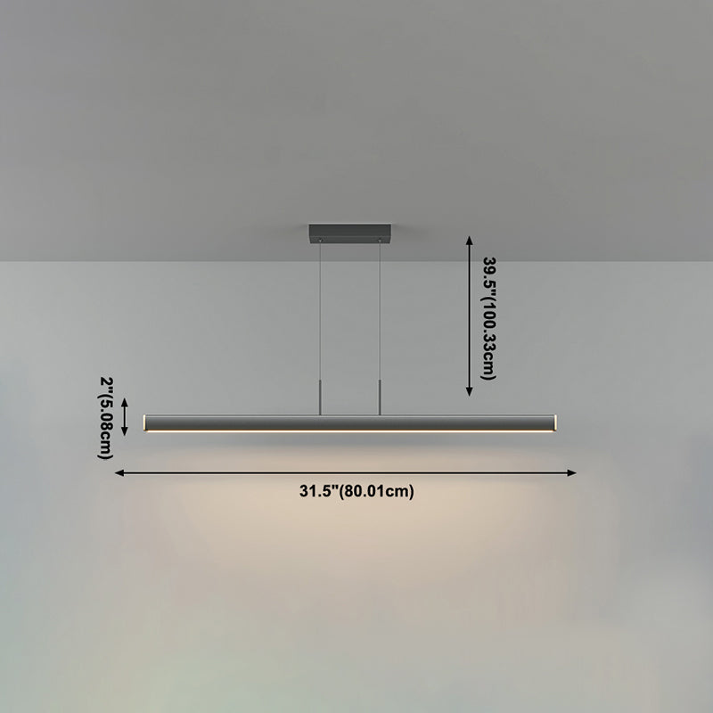 1 Light Linear Island Lights Contemporary Metal Island Pendants in Black