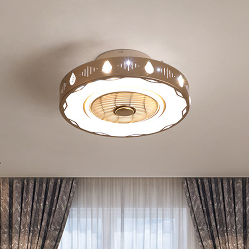 Circle slaapkamer semi -spoeling mount licht moderne acryl led champagne hangende plafondventilator lamp, 19,5 "/23.5" w