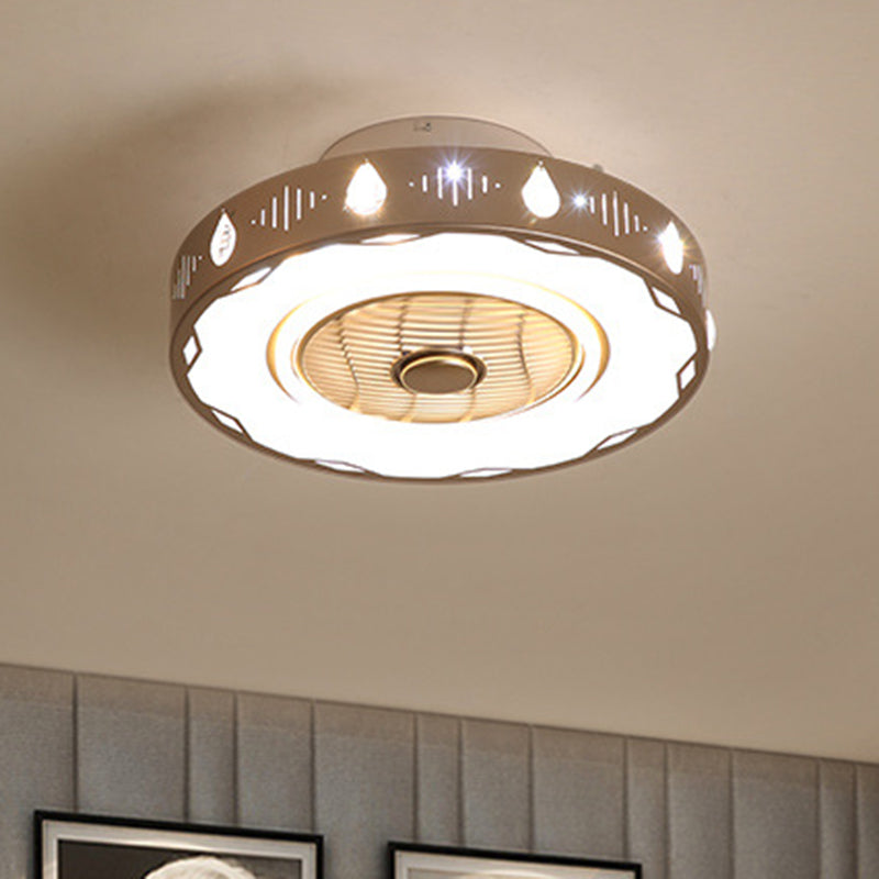 Circle slaapkamer semi -spoeling mount licht moderne acryl led champagne hangende plafondventilator lamp, 19,5 "/23.5" w