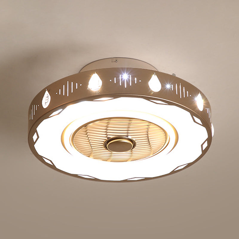 Circle slaapkamer semi -spoeling mount licht moderne acryl led champagne hangende plafondventilator lamp, 19,5 "/23.5" w
