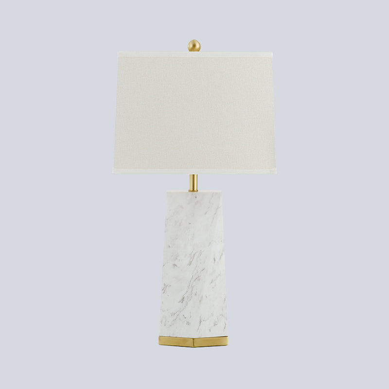 White Trapezoid Table Light Modernism 1 Head Fabric Reading Lamp with Marble Base