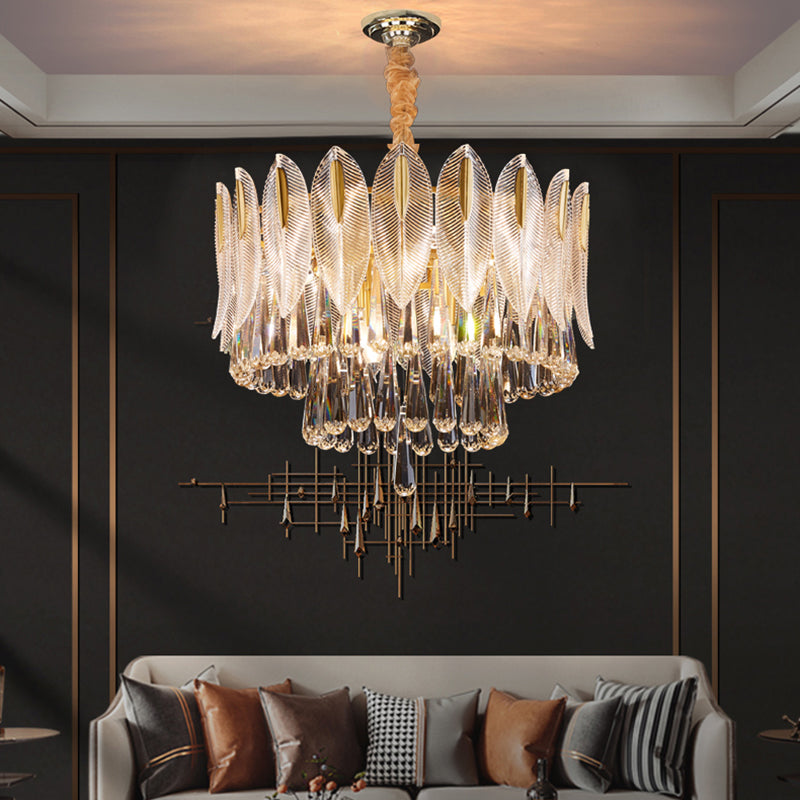 Contemporary Style Geometry Shape Chandelier Lights 9 Light Crystal Chandeliers in Gold