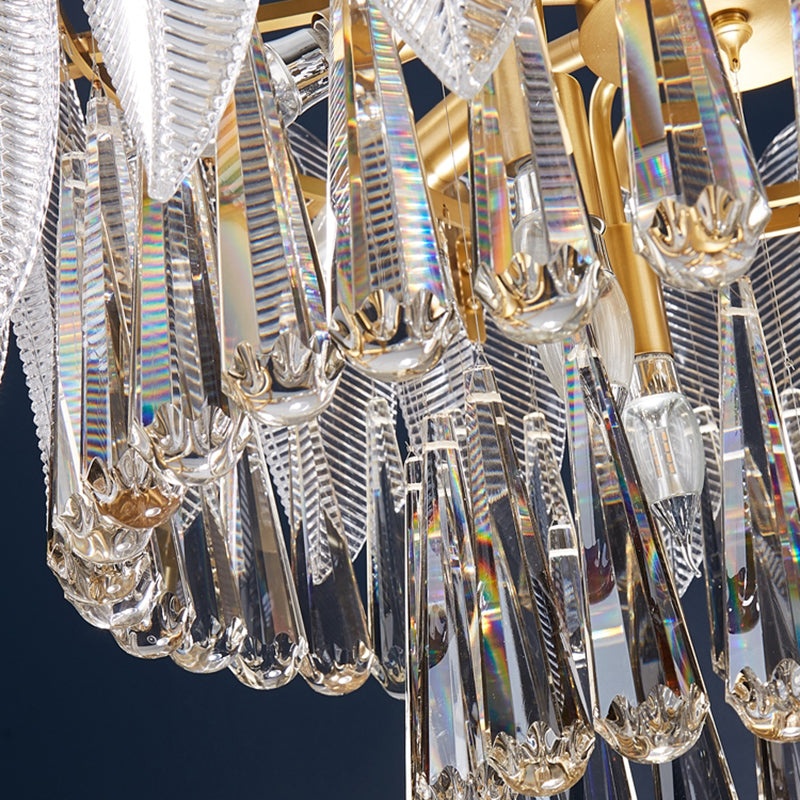 Contemporary Style Geometry Shape Chandelier Lights 9 Light Crystal Chandeliers in Gold