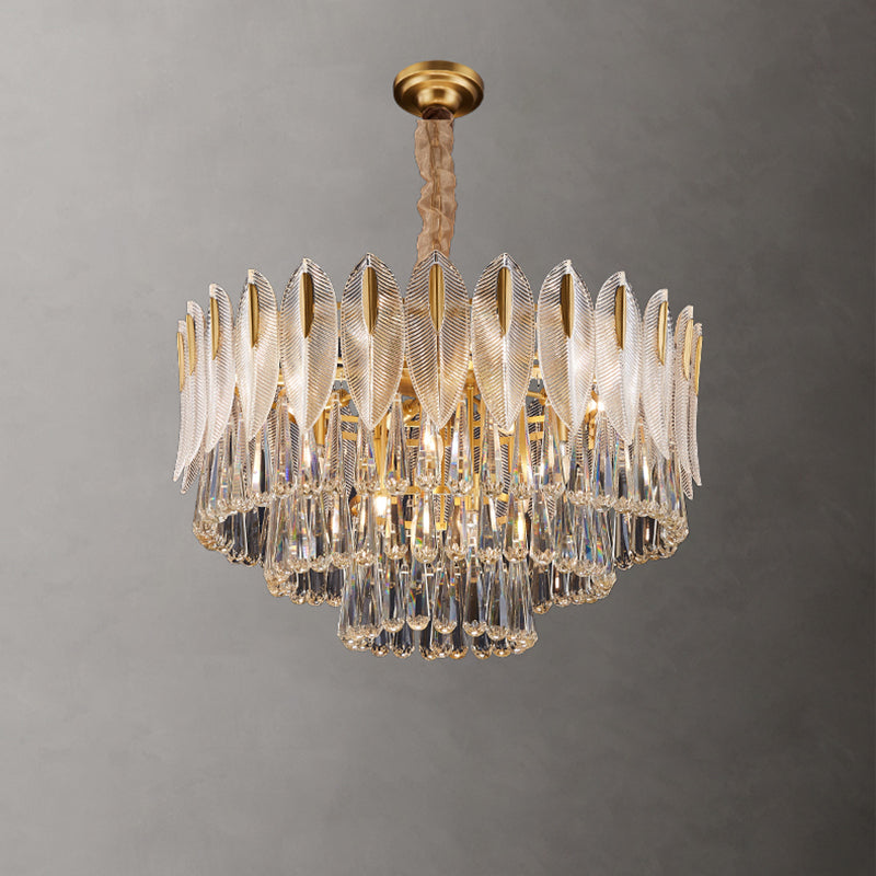 Contemporary Style Geometry Shape Chandelier Lights 9 Light Crystal Chandeliers in Gold