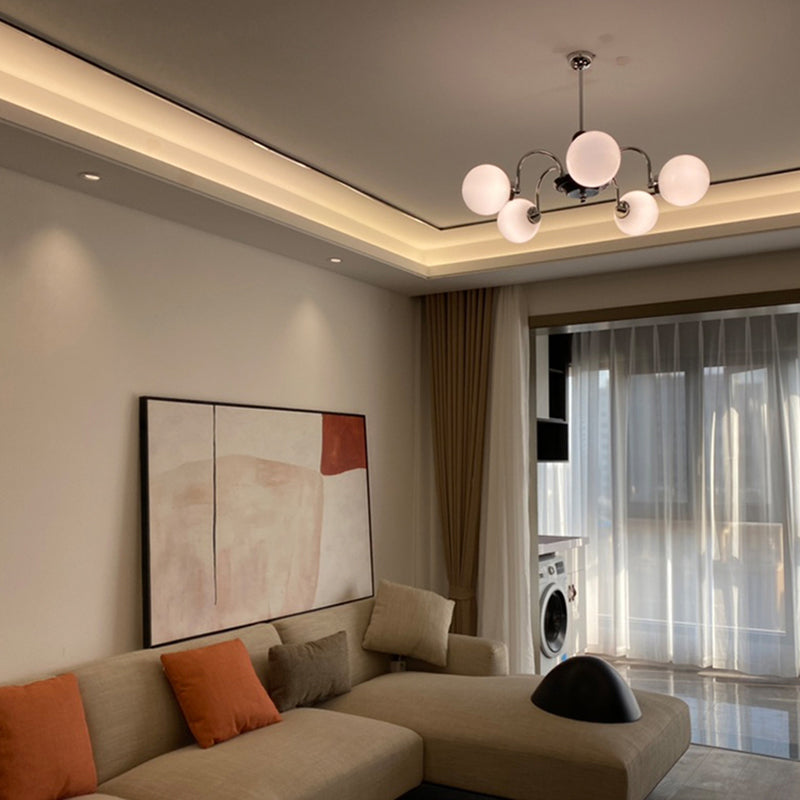 Contemporary Style Spherical Shape Chandelier Lights Glass Chandelier Lighting in Silver