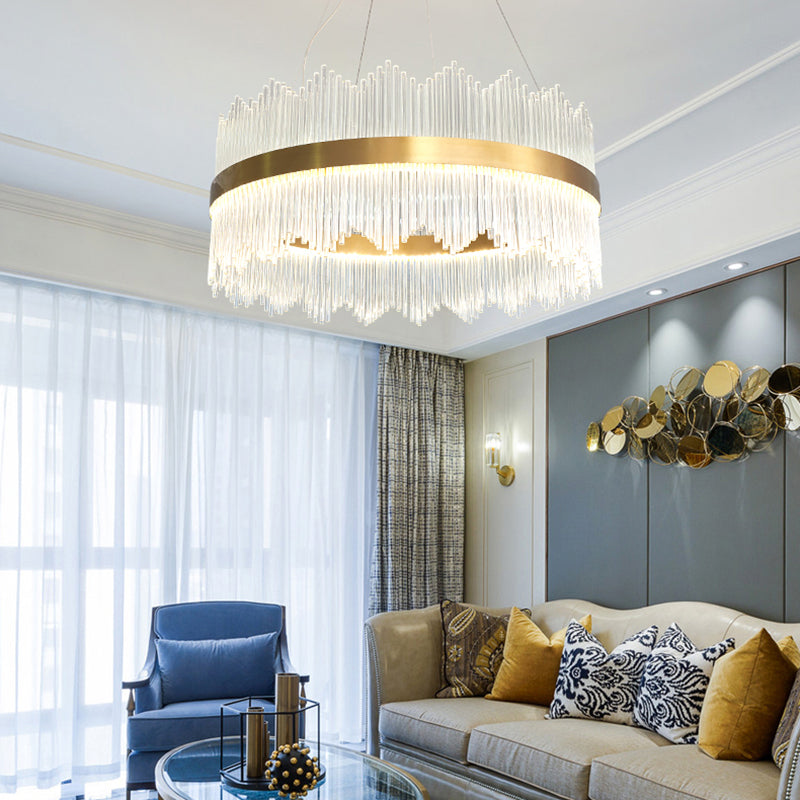 Modern Concise LED Pendant Light Glass Circular Chandelier for Living Room