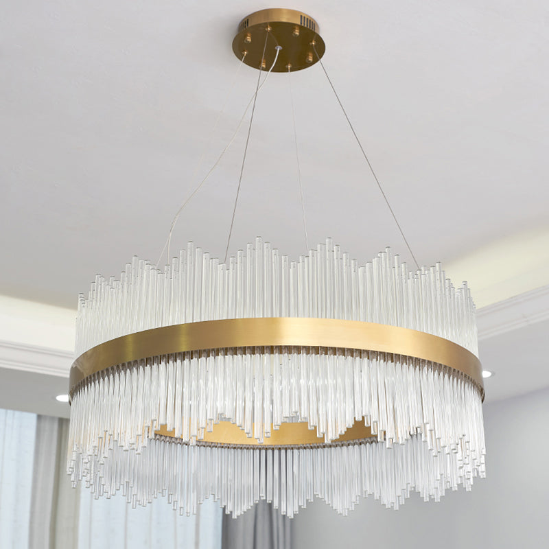 Modern Concise LED Pendant Light Glass Circular Chandelier for Living Room