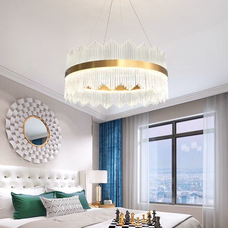 Modern Concise LED Pendant Light Glass Circular Chandelier for Living Room