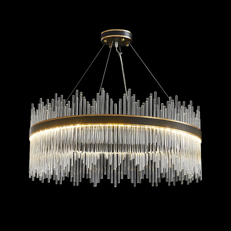 Contemporary Nordic LED Hanging Pendant Light Crystal Circular Chandelier for Living Room