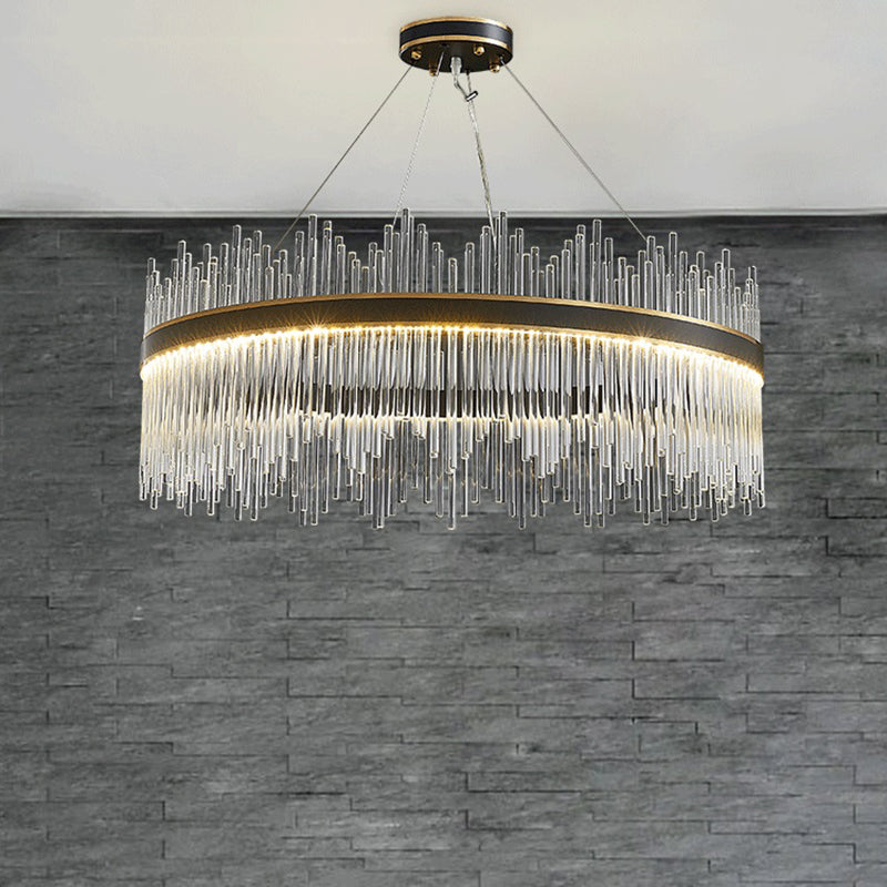 Contemporary Nordic LED Hanging Pendant Light Crystal Circular Chandelier for Living Room
