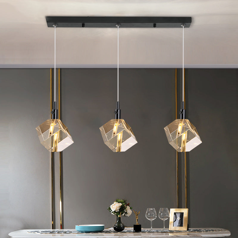 Electroplate Iron Pendant Light in Modern Luxury Style Crystal Square Hanging Lamp for Dining Room