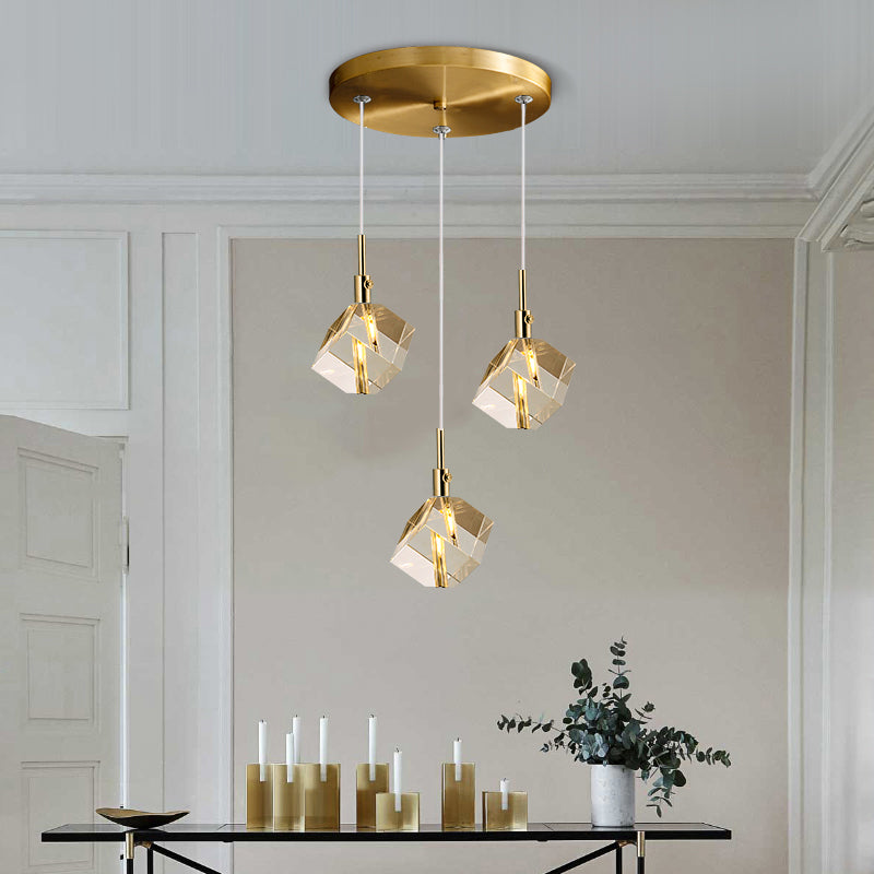 Electroplate Iron Pendant Light in Modern Luxury Style Crystal Square Hanging Lamp for Dining Room