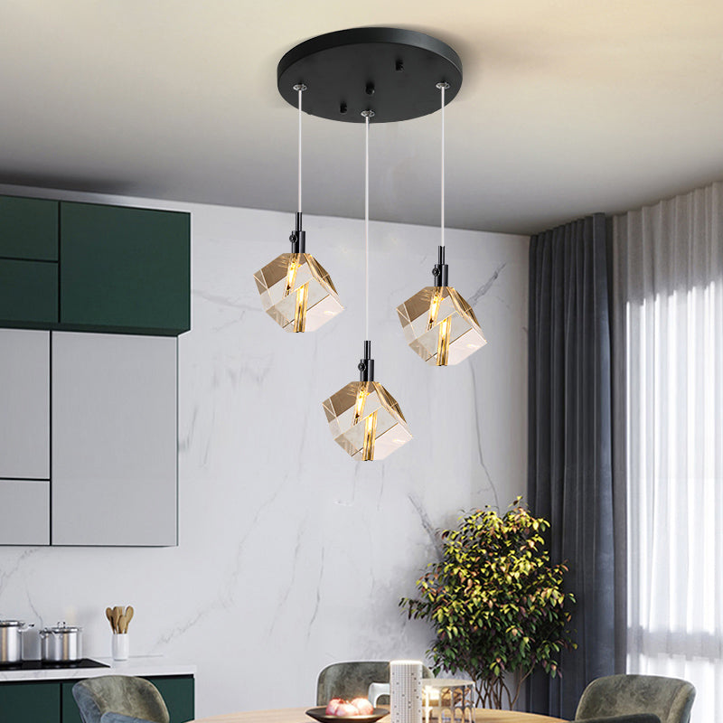 Electroplate Iron Pendant Light in Modern Luxury Style Crystal Square Hanging Lamp for Dining Room