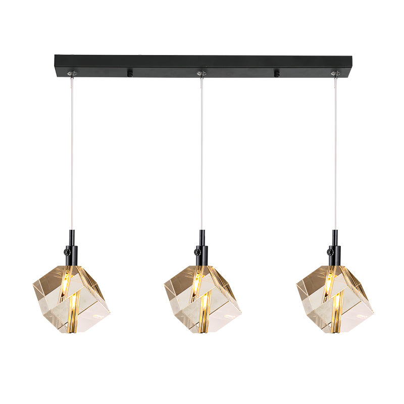 Luce a sospensione in ferro elettroplato in stile moderno in stile di lusso Crystal Square Hanging Lampada per sala da pranzo
