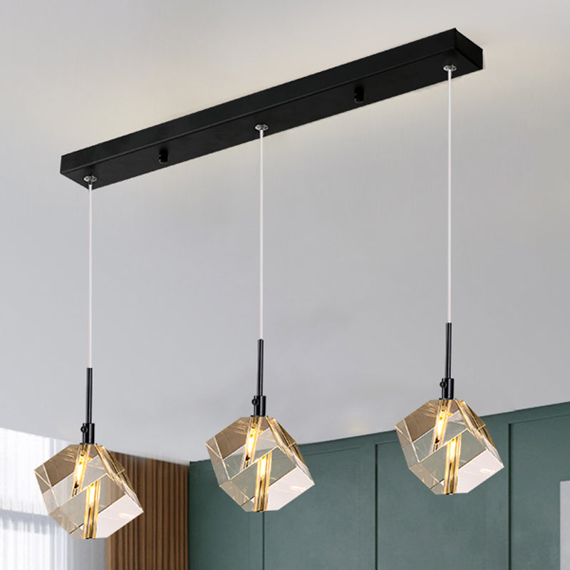 Electroplate Iron Pendant Light in Modern Luxury Style Crystal Square Hanging Lamp for Dining Room