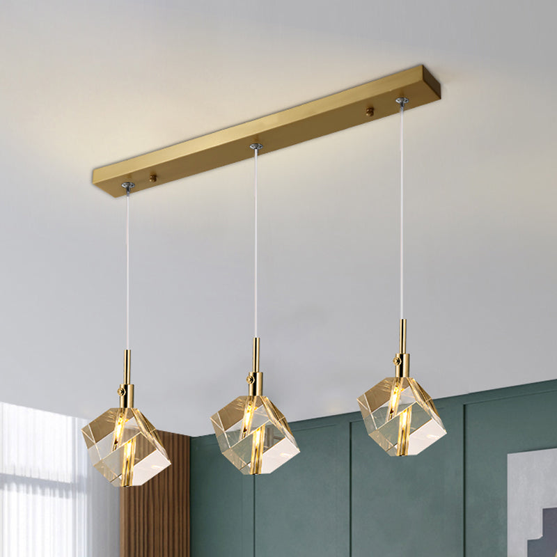 Electroplate Iron Pendant Light in Modern Luxury Style Crystal Square Hanging Lamp for Dining Room