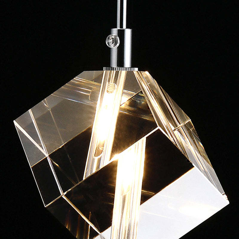 Electroplate Iron Pendant Light in Modern Luxury Style Crystal Square Hanging Lamp for Dining Room