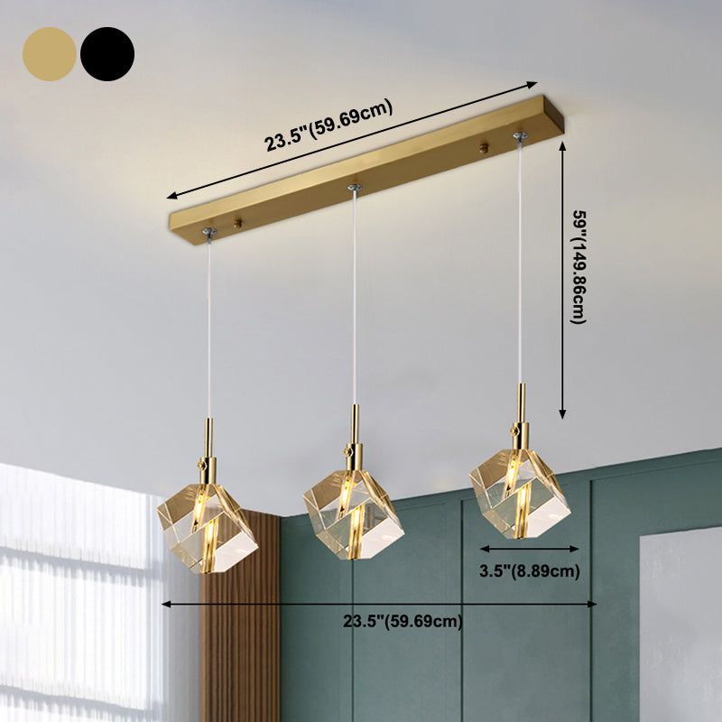 Electroplate Iron Pendant Light in Modern Luxury Style Crystal Square Hanging Lamp for Dining Room