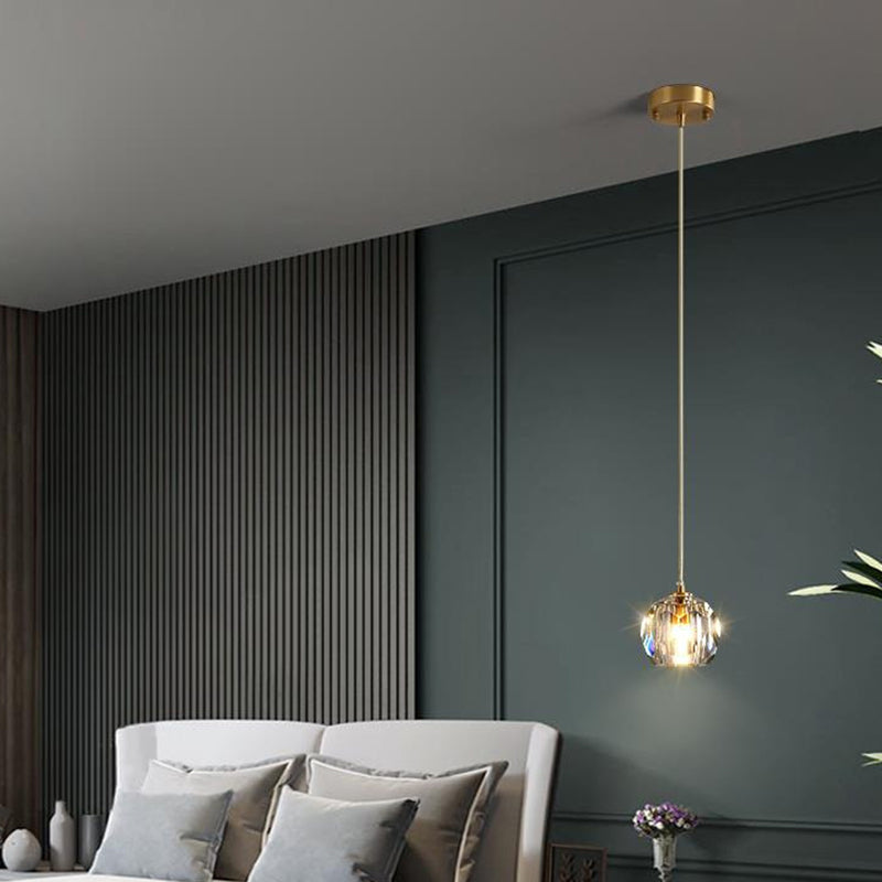 Luce a sospensione in oro cristallino in moderno stile in ferro battuto in ferro battuto lampada appesa per camera da letto