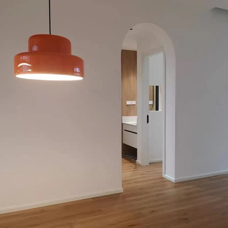 Stile moderno in stile cilindrico ombreggiatura chiodo in metallo 1 a sospensione leggera in arancione