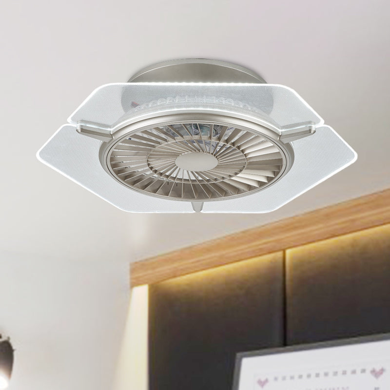 Gold/Silber -LED -Deckenlüfter Beleuchtung Modernismus Metall Rund/Sechseck Semi Flushmount für Wohnzimmer, 23,5 "breit
