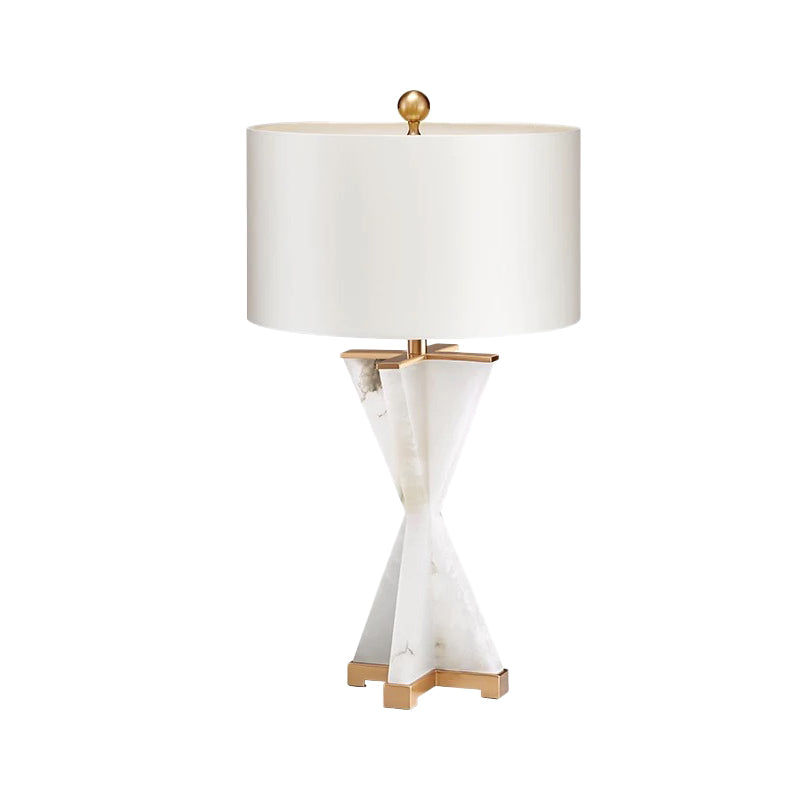 Cylinder Study Lamp Modernism Fabric 16"/16.5" Wide 1 Bulb White Reading Light for Bedside