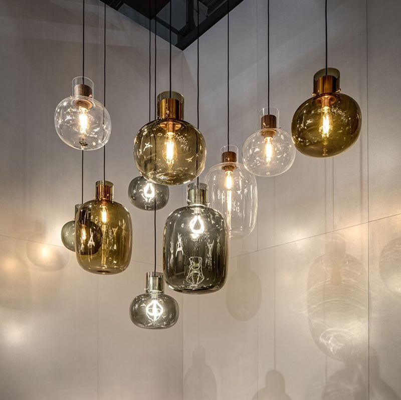 Glass Drum Pendant Light in Modern Creative Style Wrought Iron Hanging Lamp for Interior Spaces