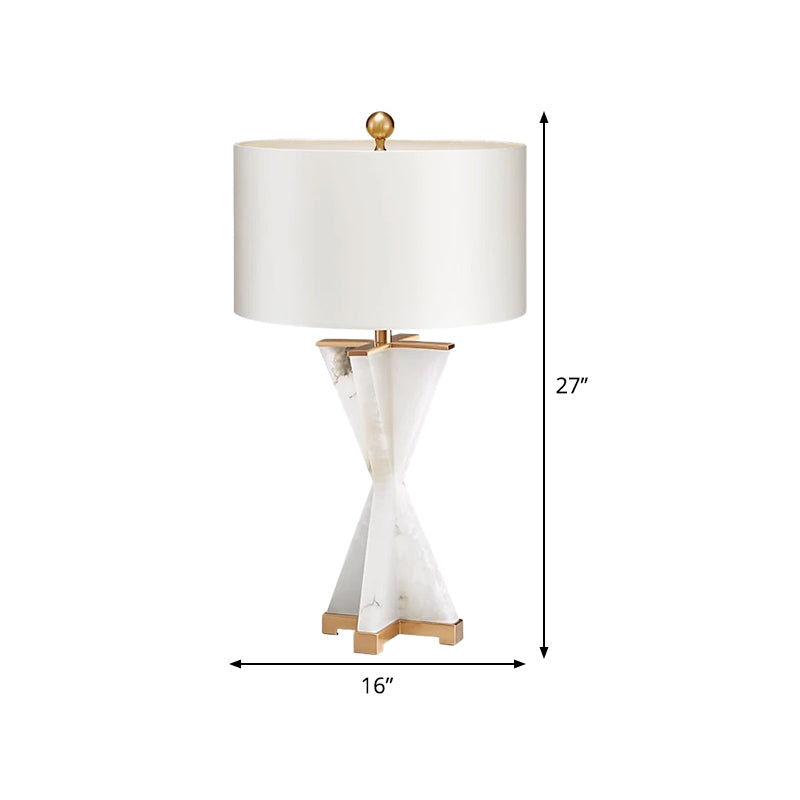 Cylinder Study Lamp Modernism Fabric 16"/16.5" Wide 1 Bulb White Reading Light for Bedside