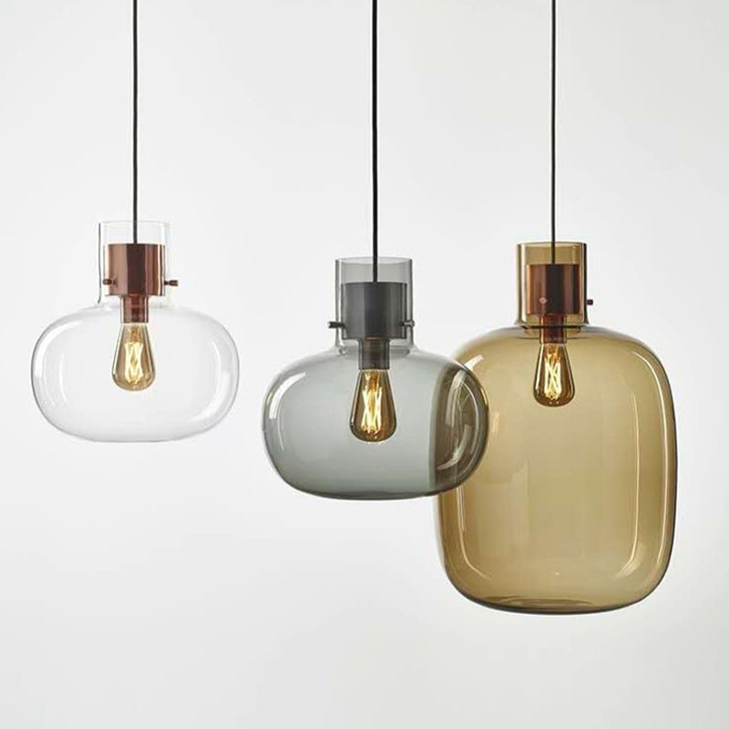 Glass Drum Pendant Light in Modern Creative Style Wrought Iron Hanging Lamp for Interior Spaces