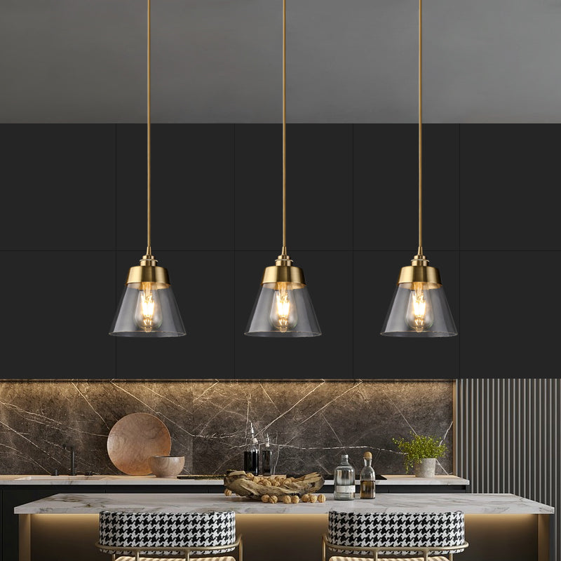 Glazen bronzen hangende lamp in moderne luxe stijl koper afgeknotte kegel hanger licht voor eetkamer