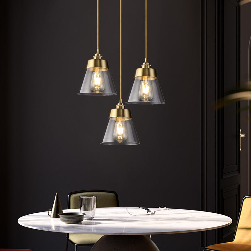 Glazen bronzen hangende lamp in moderne luxe stijl koper afgeknotte kegel hanger licht voor eetkamer