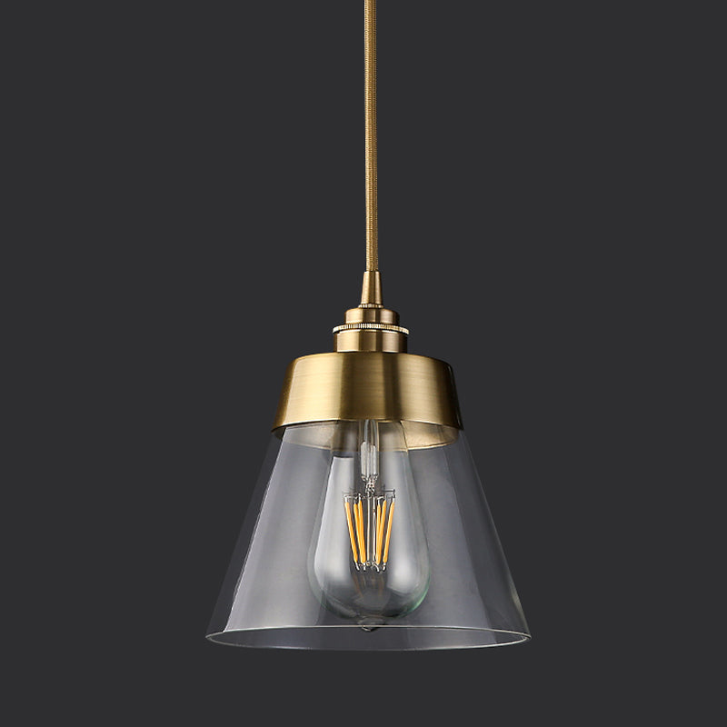 Lampada sospesa in bronzo in bronzo in vetro in stile moderno a ciondolo a cono troncato in rame per sala da pranzo