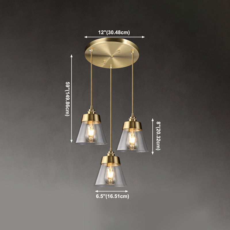 Glazen bronzen hangende lamp in moderne luxe stijl koper afgeknotte kegel hanger licht voor eetkamer