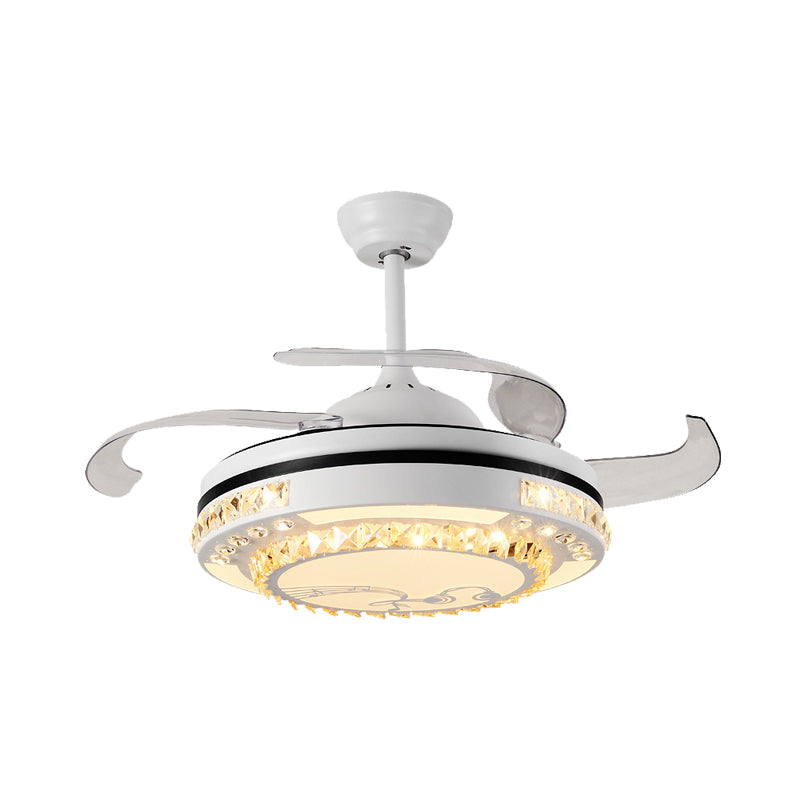 LED WHITE LED SEMI FLUSHMOUNT MODERNISTA Círculo de cristal 3 lámpara de ventilador de techo de cuchillas transparentes con cuatro anillos/patrón de nota musical, 42 "de ancho