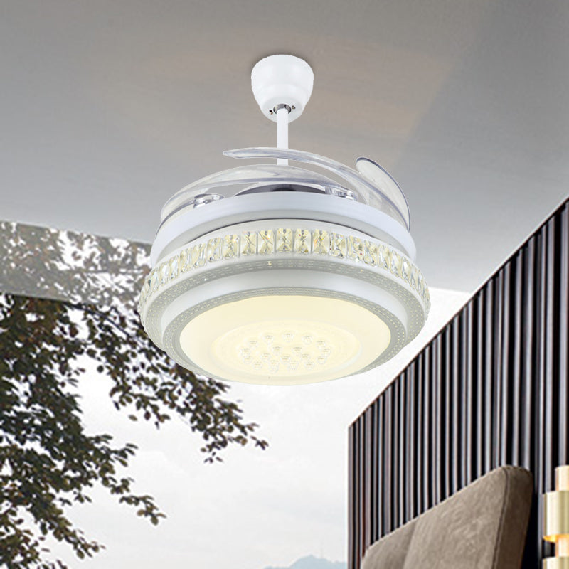 Salon rond suspendu la lampe à fans simple blanc métallique blanc 42 "W LED MONT MONT LED avec mur / télécommande, 4 lames