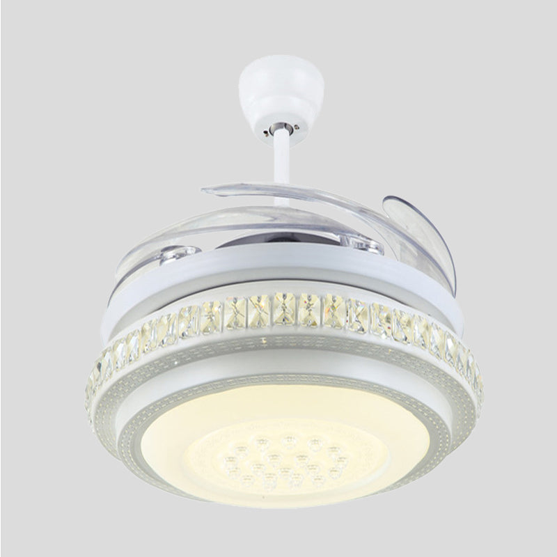 Salon rond suspendu la lampe à fans simple blanc métallique blanc 42 "W LED MONT MONT LED avec mur / télécommande, 4 lames