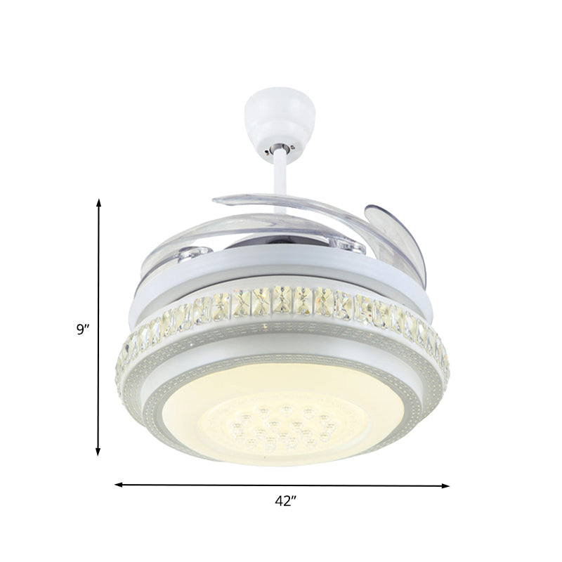 Lámpara de ventilador colgante de sala redonda White metálico simple 42 "W LED Semi Flush Light con pared/control remoto, 4 cuchillas