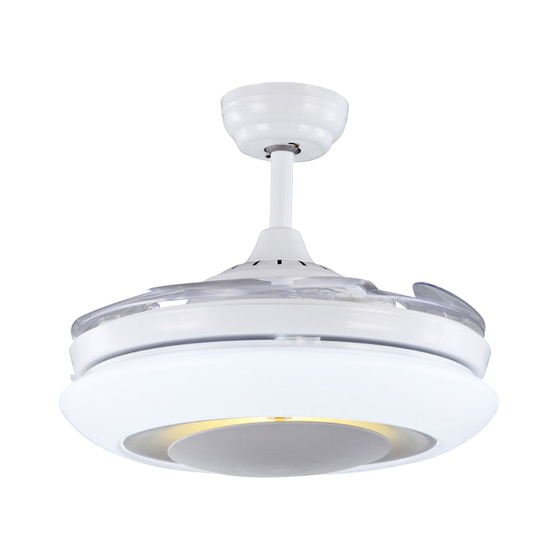 Lámpara de ventilador acrílico de 42 "W LED Restaurante modernista Donut White 4 Clear Blades Semi Flush Montada